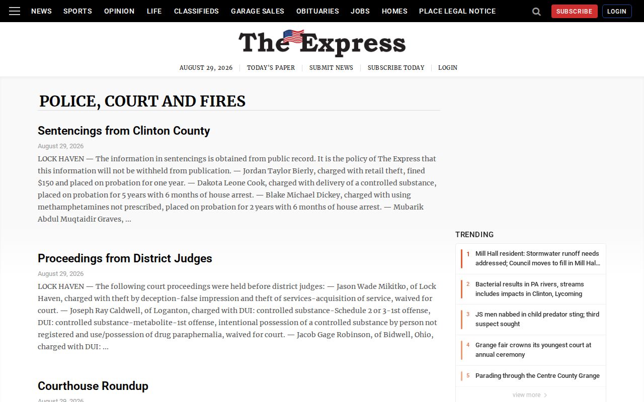Clinton County arrest news coverage in The Express police, court and fires section