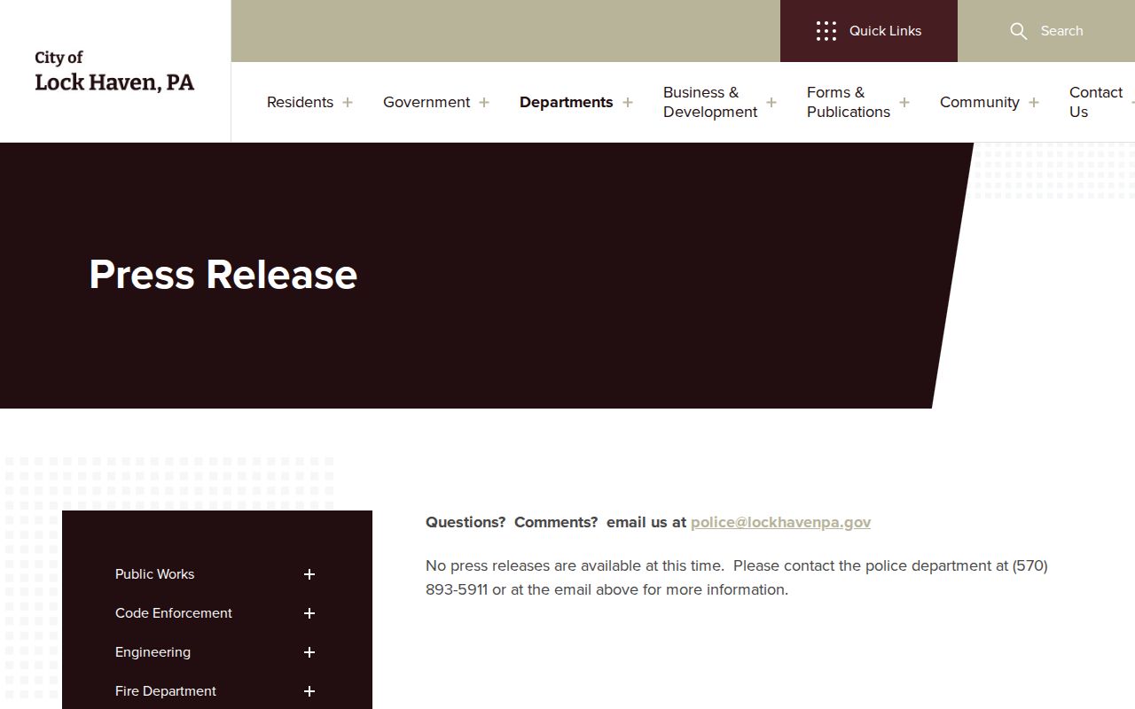 Lock Haven official police press-release record page